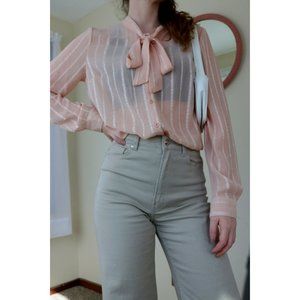FOREVER 21 PINK/CREAM LONG SLEEVE SHIRT